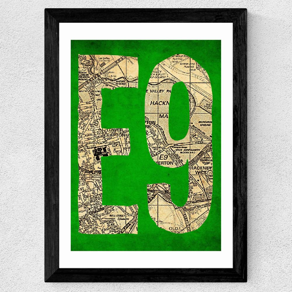 East End Prints E9 Postcode Map