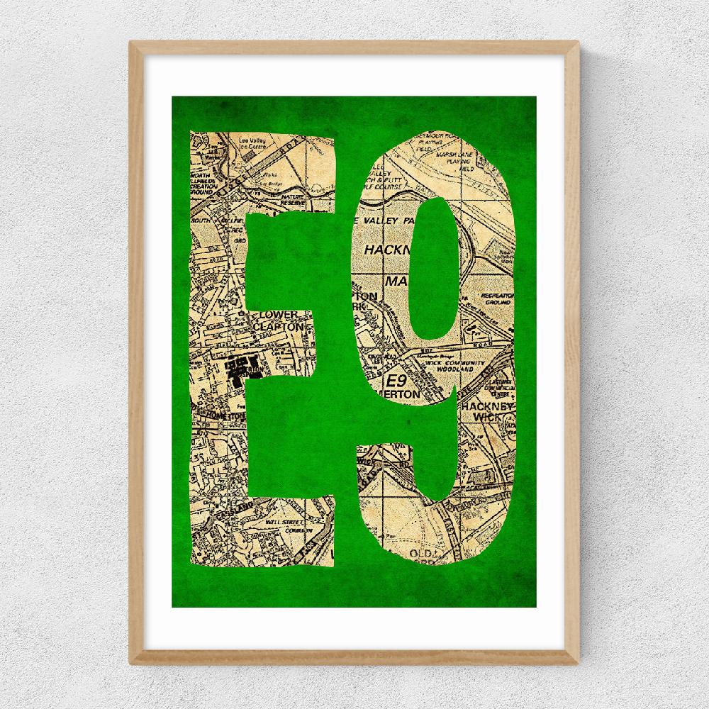 East End Prints E9 Postcode Map
