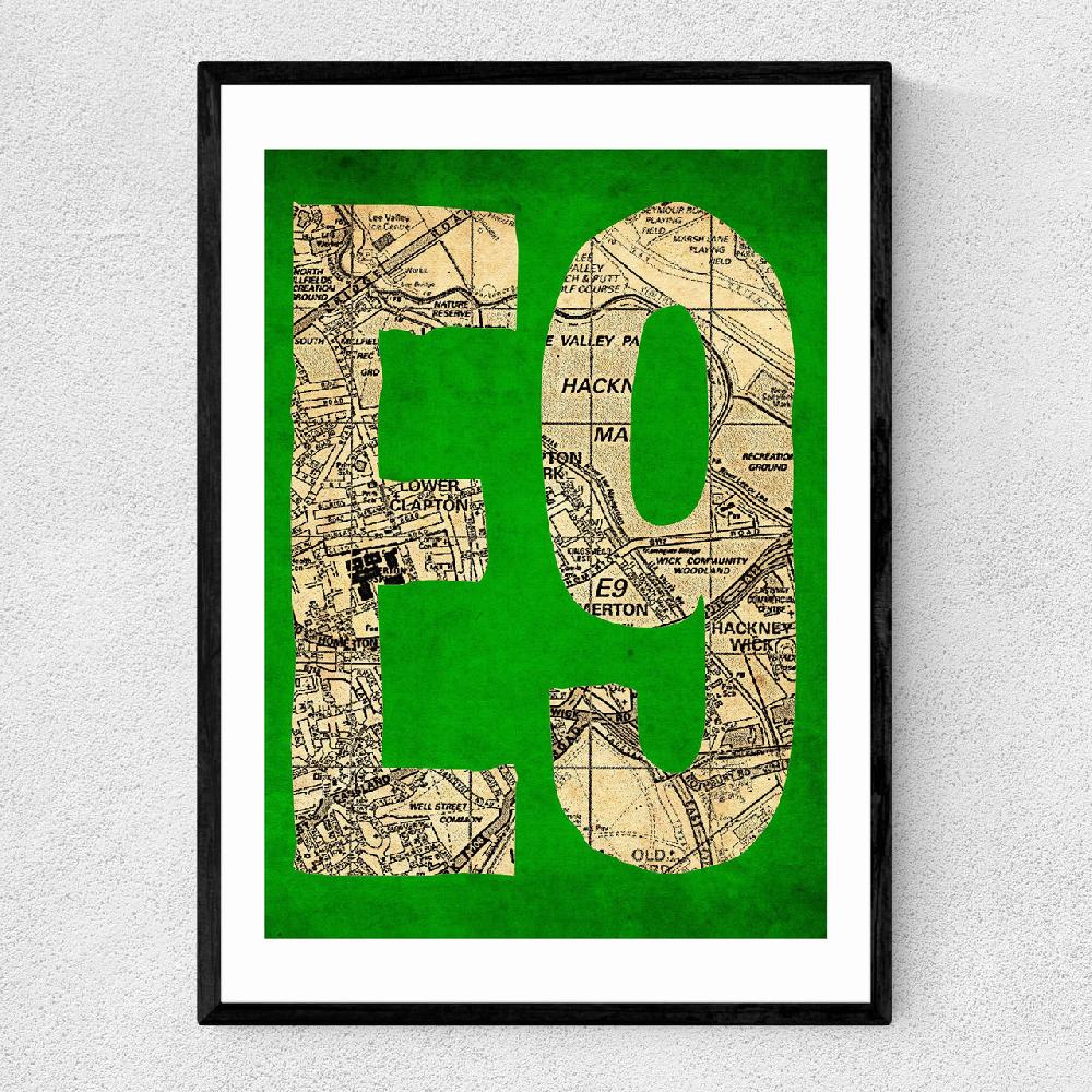 east end prints E9 Postcode Map