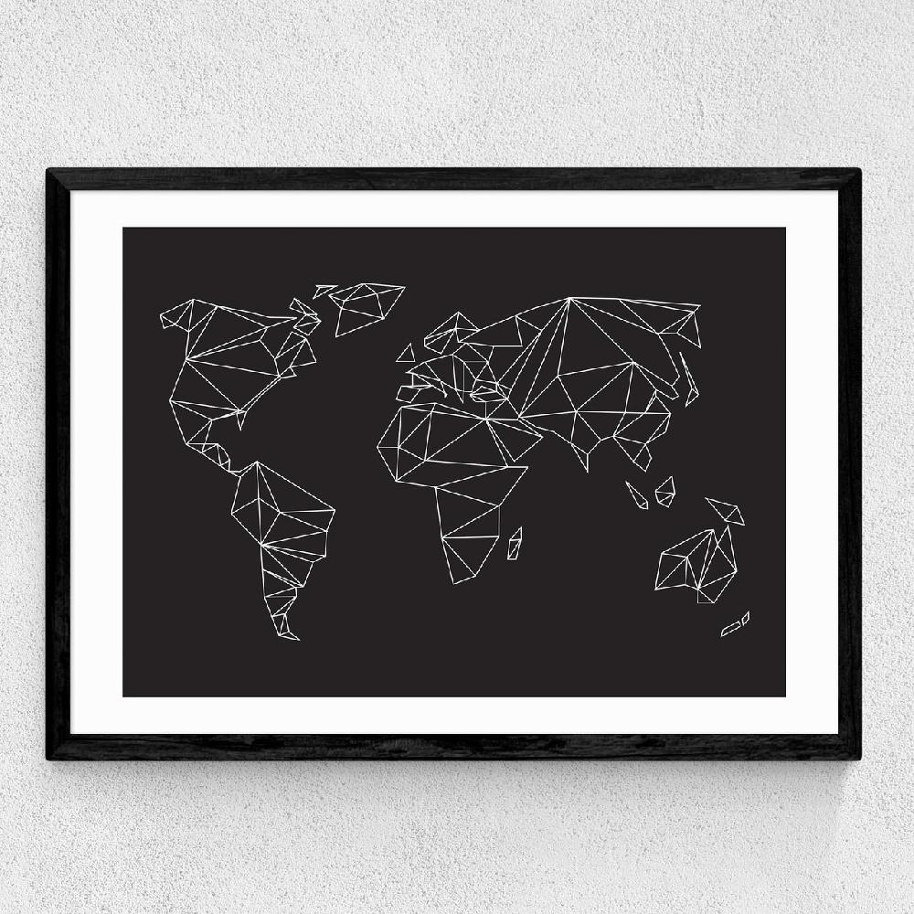 East End Prints Geometric World Map Black