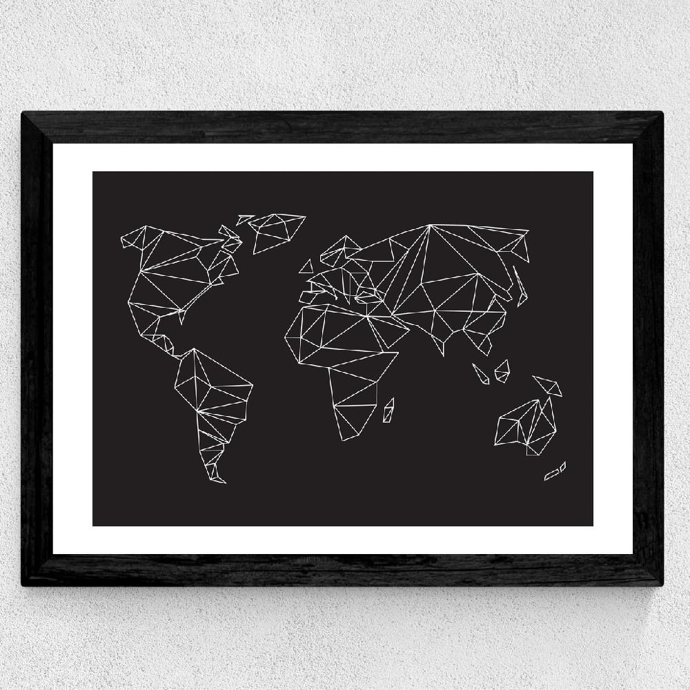 East End Prints Geometric World Map Black