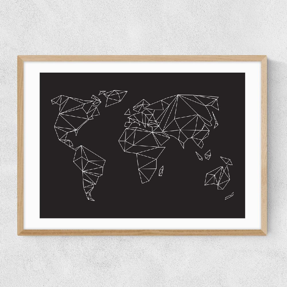 East End Prints Geometric World Map Black