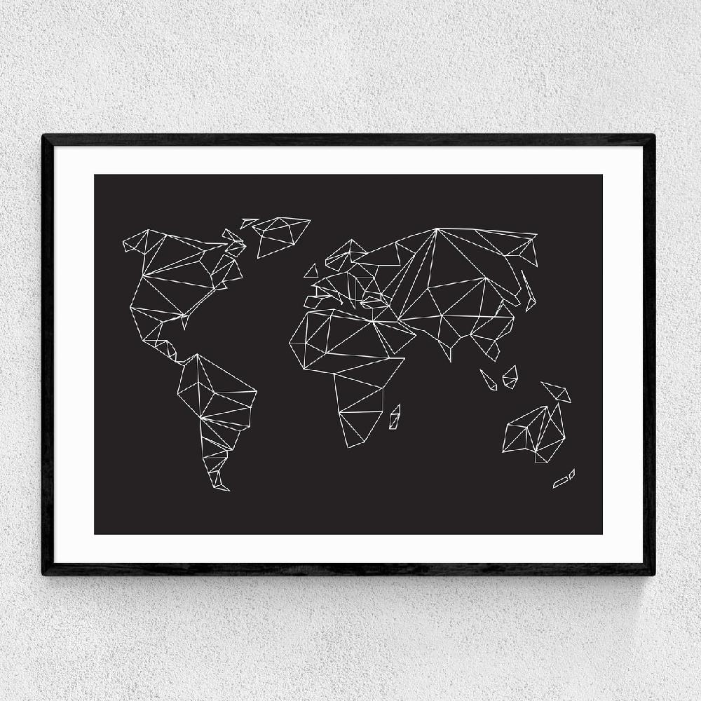 east end prints Geometric World Map Black