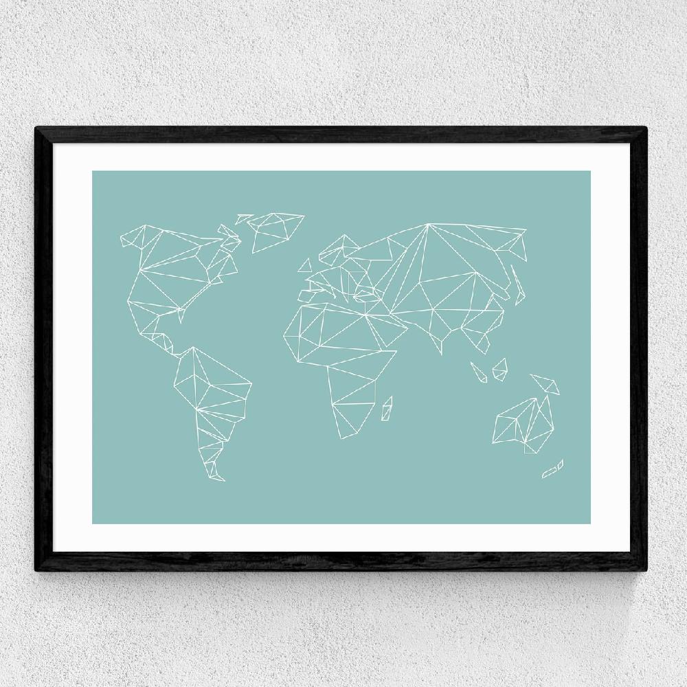 East End Prints Geometric World Map Mint