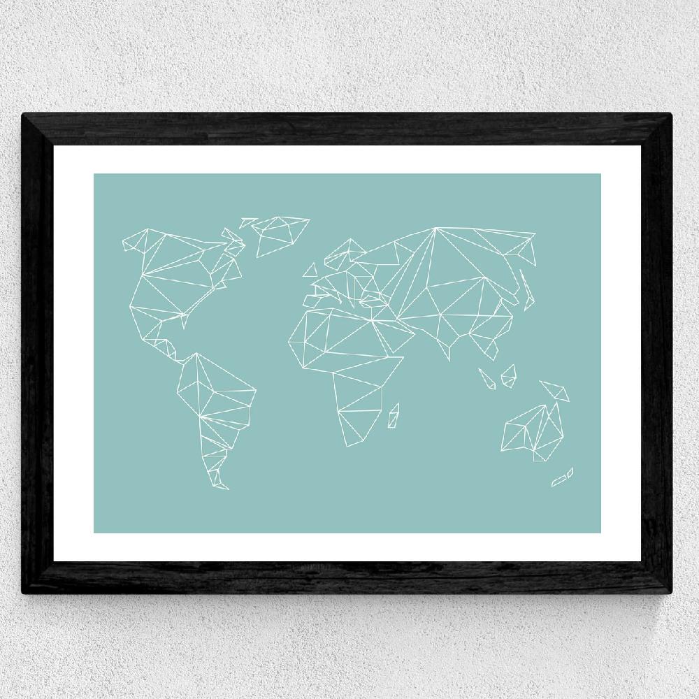 East End Prints Geometric World Map Mint