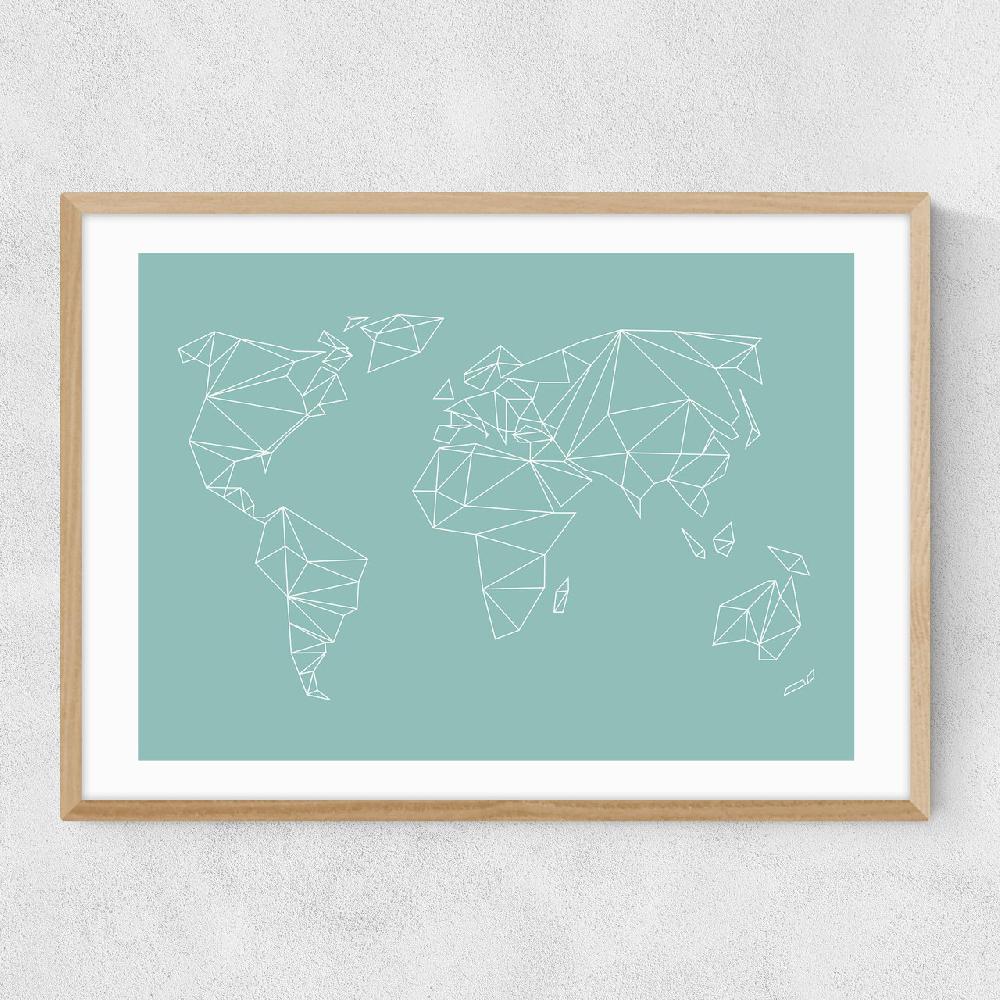 East End Prints Geometric World Map Mint