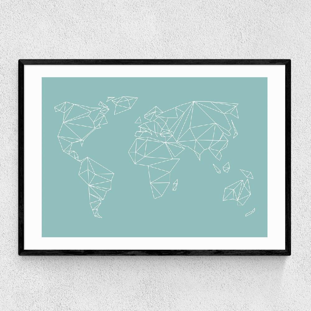 east end prints Geometric World Map Mint