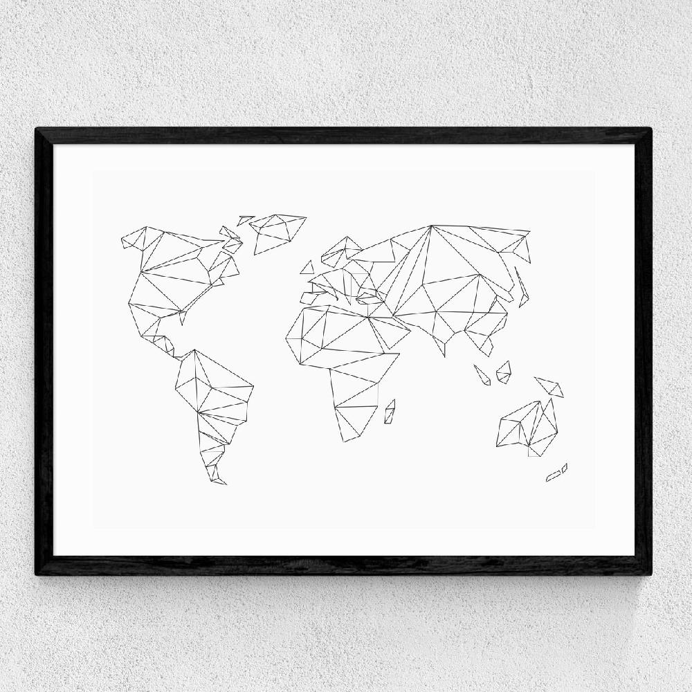 East End Prints Geometric World Map White