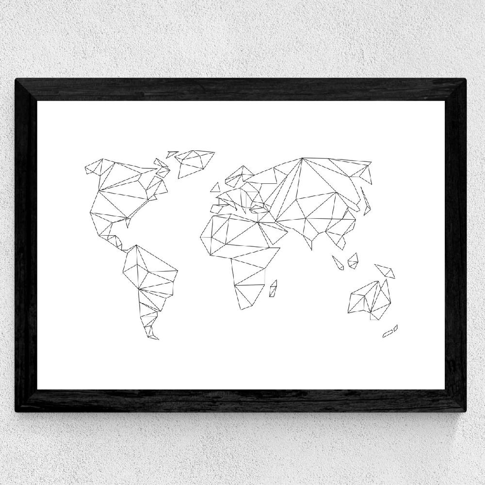 East End Prints Geometric World Map White
