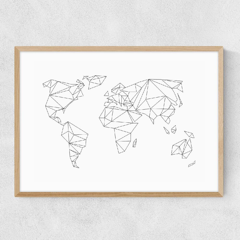 East End Prints Geometric World Map White