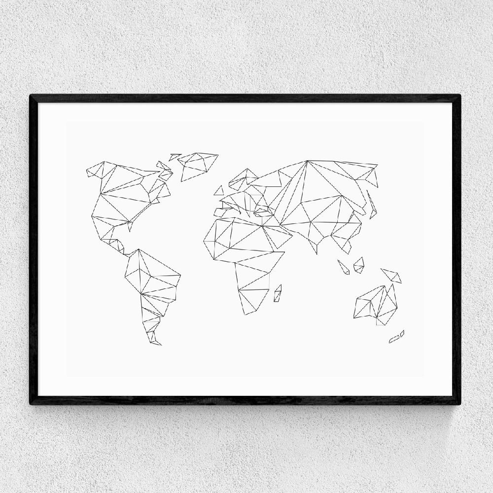 east end prints Geometric World Map White