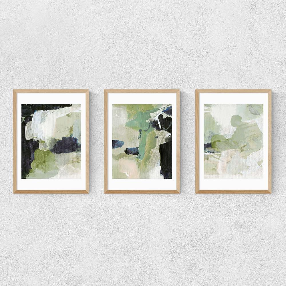 East End Prints Green Abstract Triptych