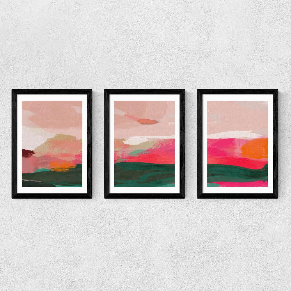 East End Prints Green And Pink Abstract Triptych