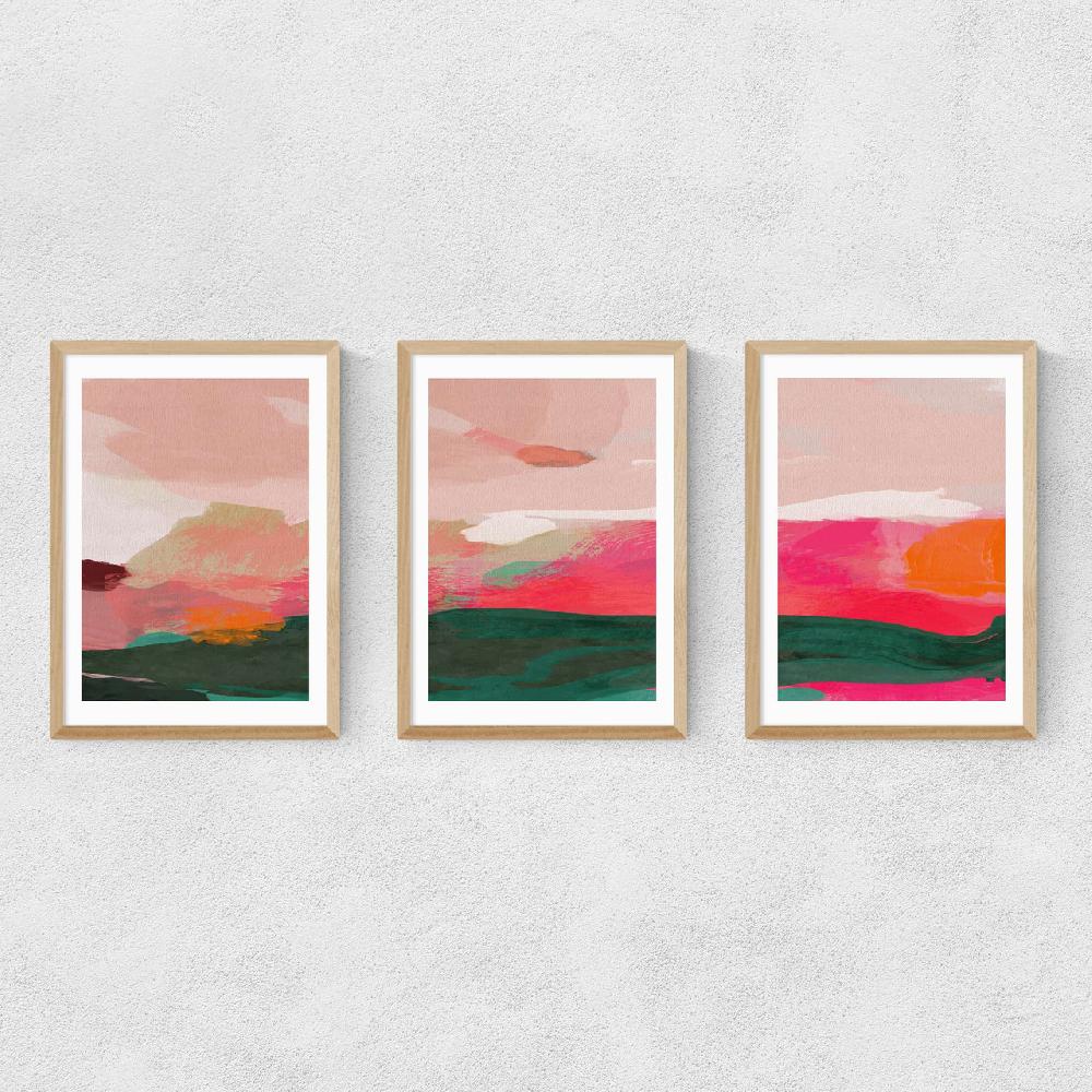 East End Prints Green And Pink Abstract Triptych
