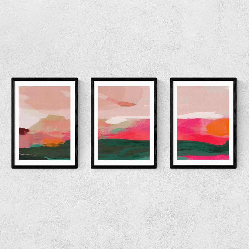 east end prints Green and Pink Abstract Triptych