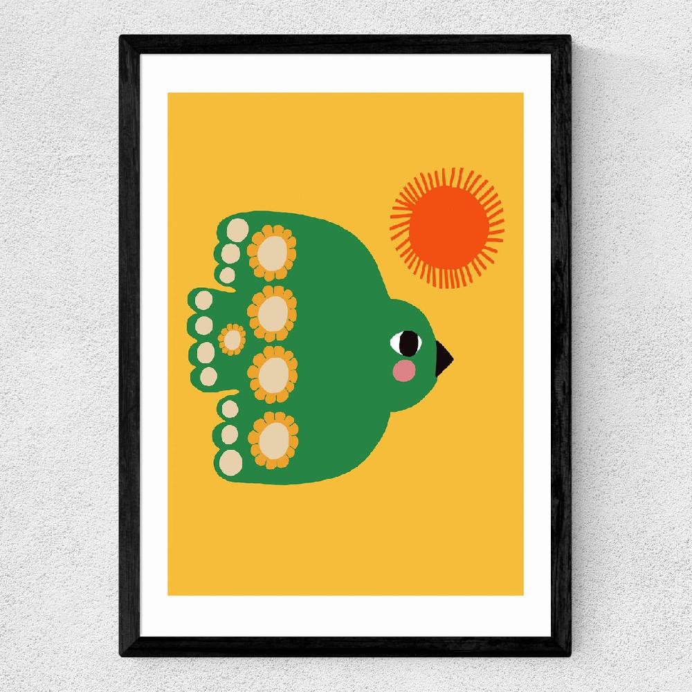East End Prints Green Flying Bird