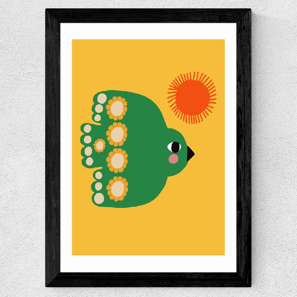 East End Prints Green Flying Bird