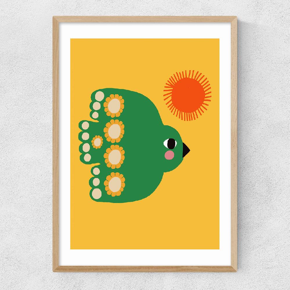 East End Prints Green Flying Bird