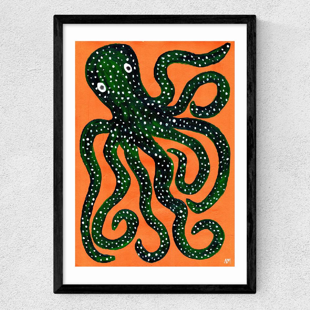 East End Prints Green Octopus On Orange