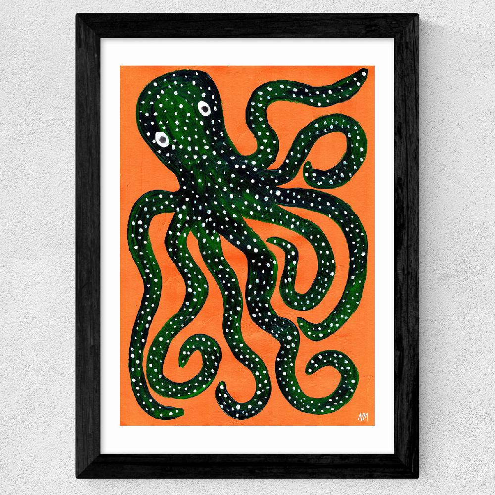 East End Prints Green Octopus On Orange