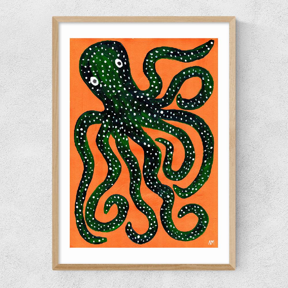 East End Prints Green Octopus On Orange