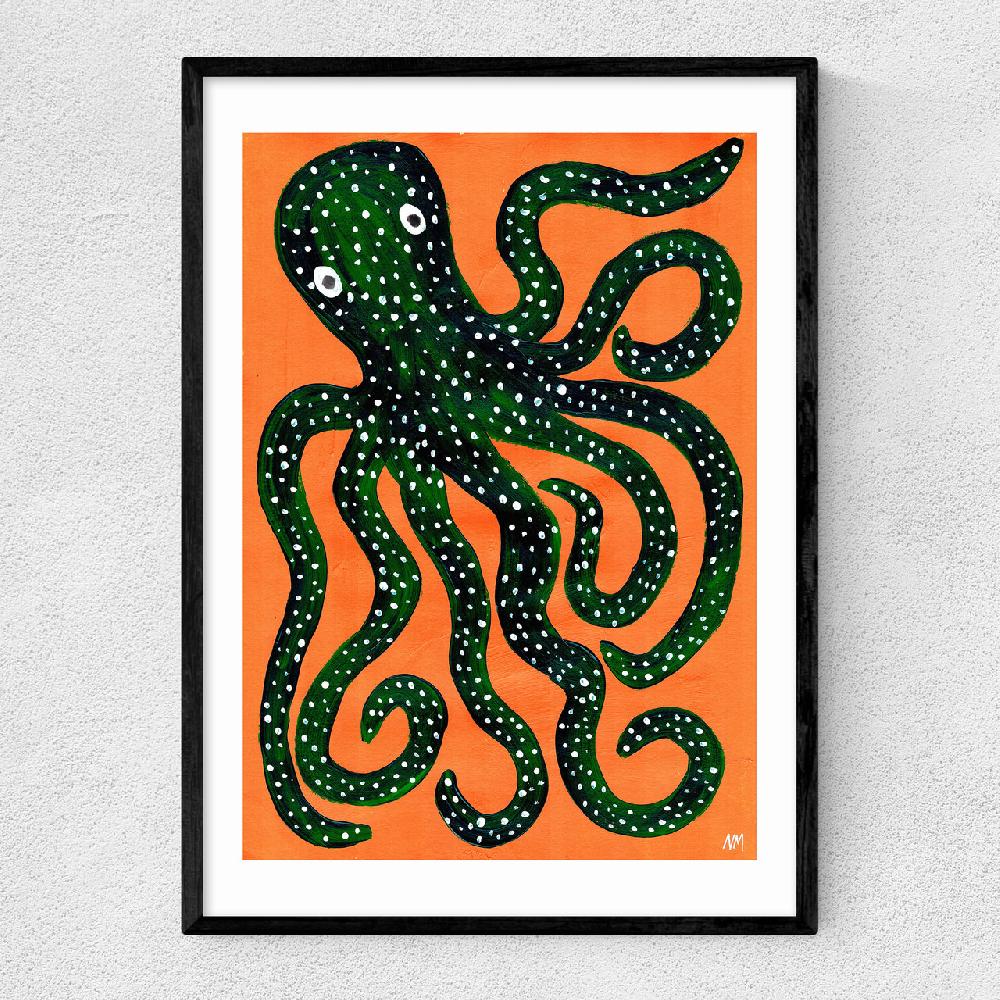 east end prints Green Octopus on Orange
