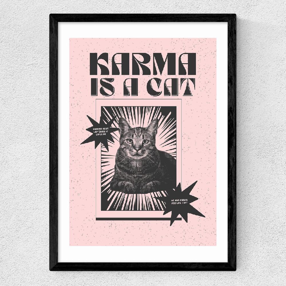 East End Prints Karma Is A Cat (Pink)