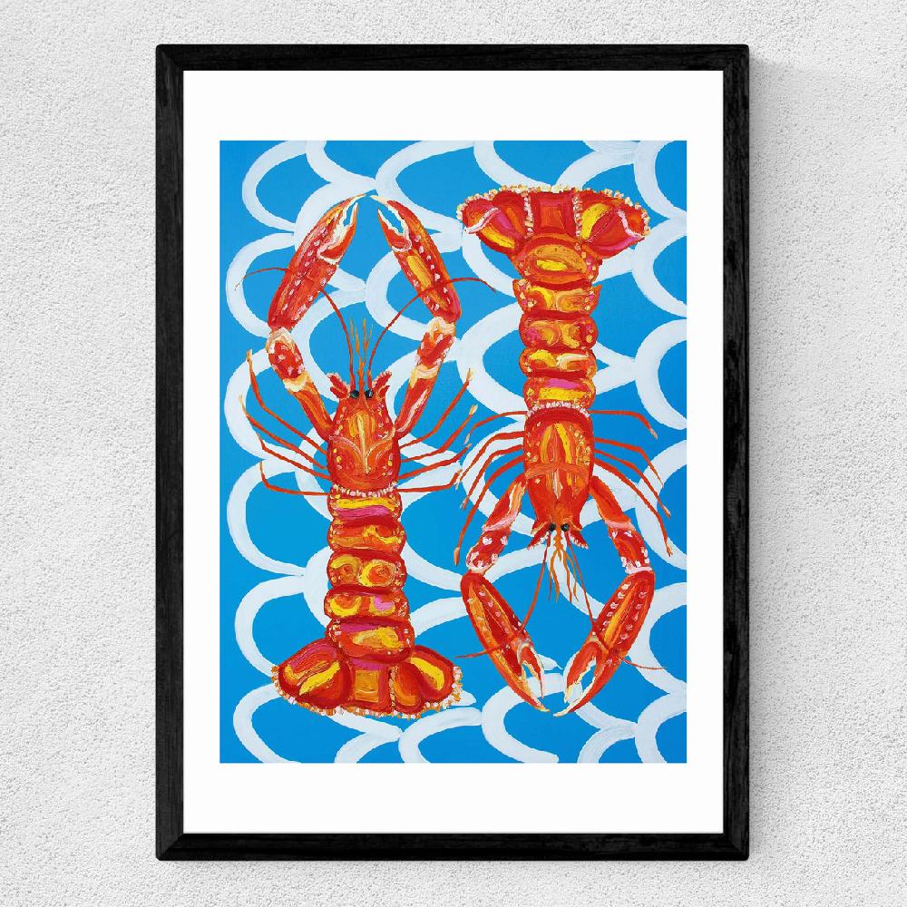 East End Prints Langoustines On Blue Wavey