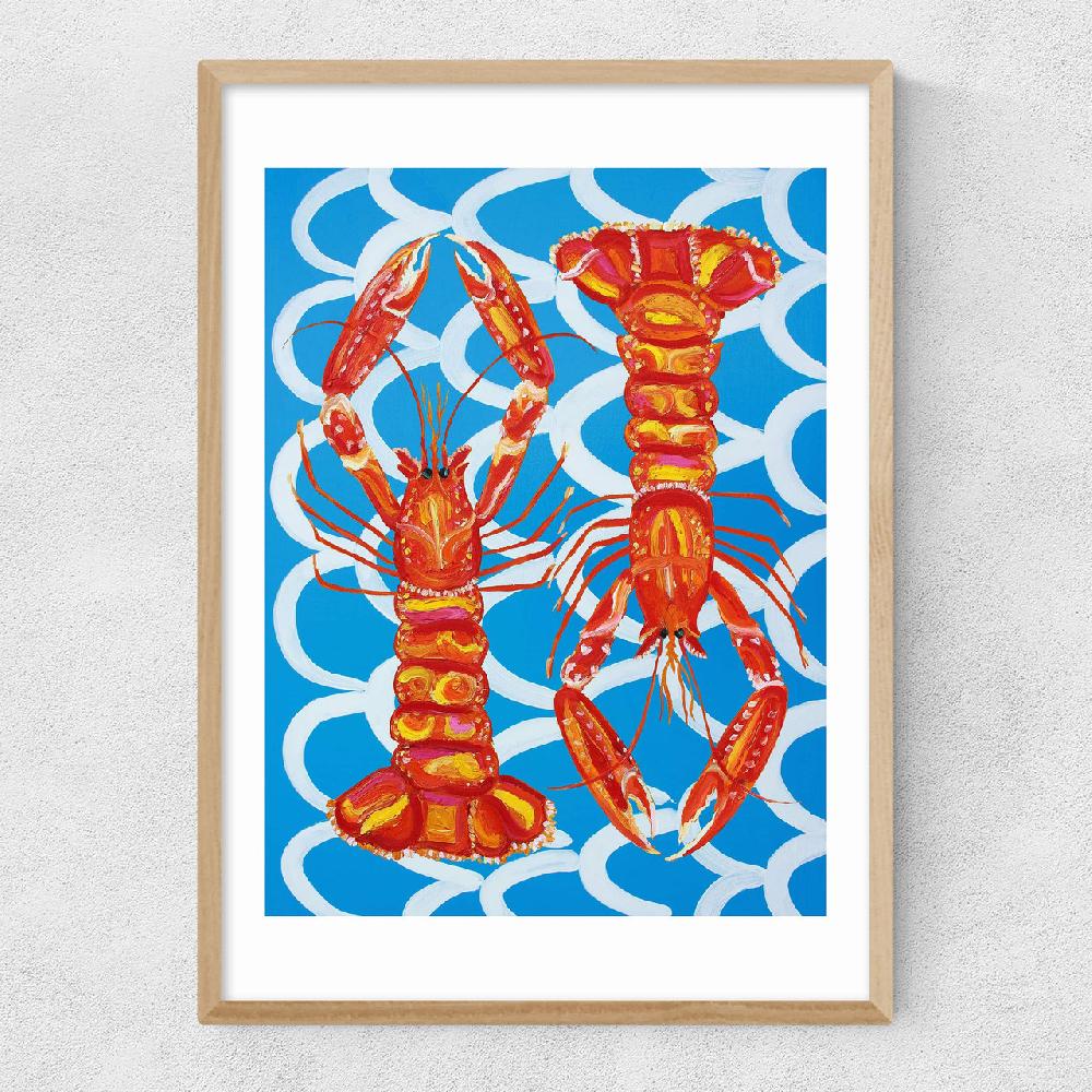 East End Prints Langoustines On Blue Wavey