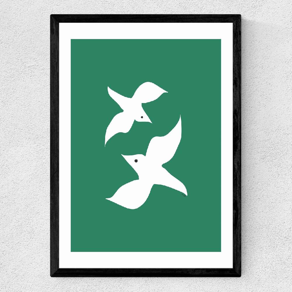East End Prints Love Birds In Green