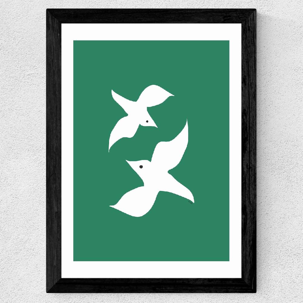 East End Prints Love Birds In Green