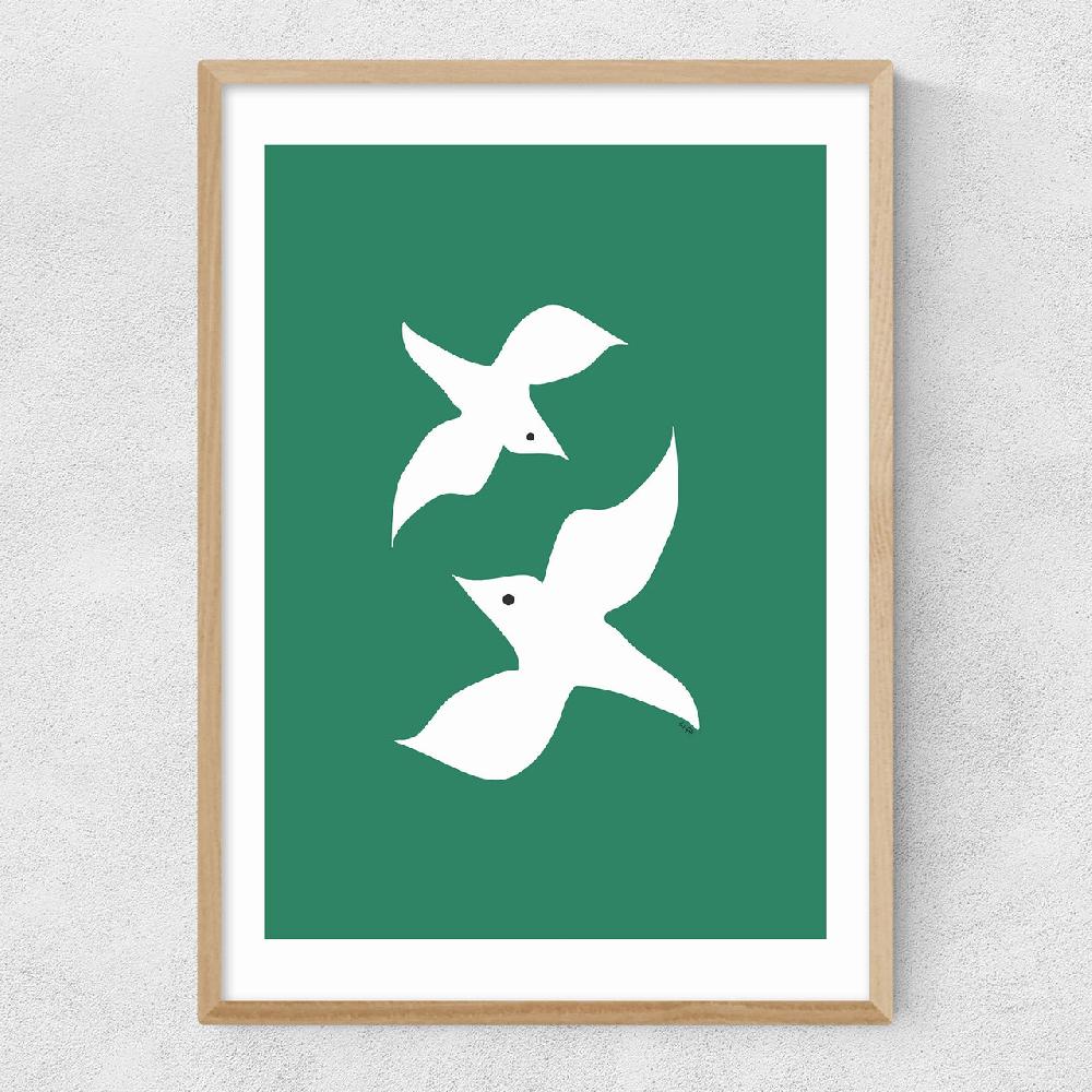 East End Prints Love Birds In Green