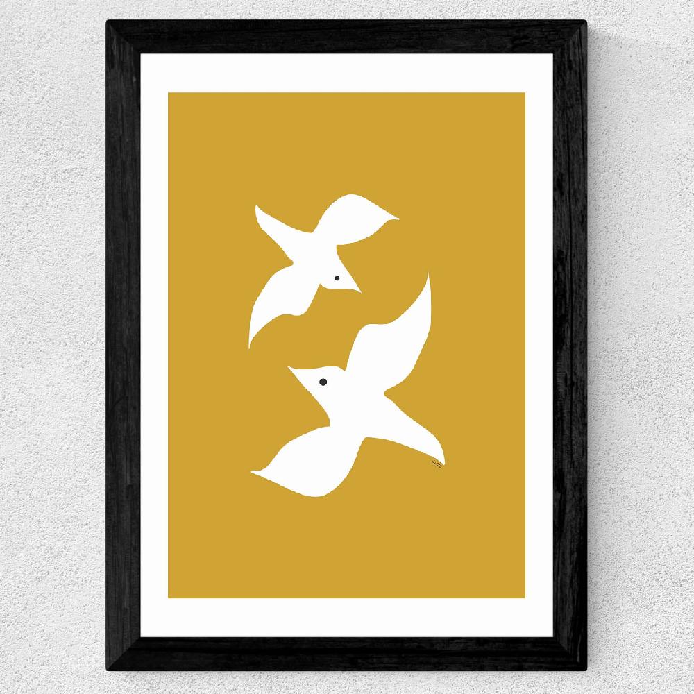 East End Prints Love Birds In Mustard