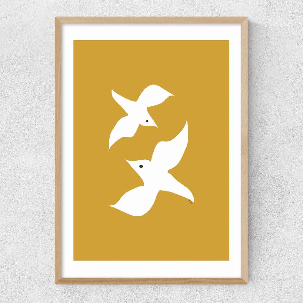East End Prints Love Birds In Mustard