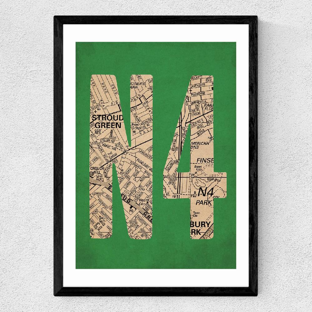 East End Prints N4 Postcode Map
