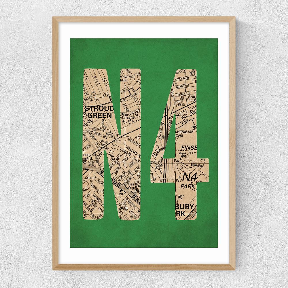 East End Prints N4 Postcode Map
