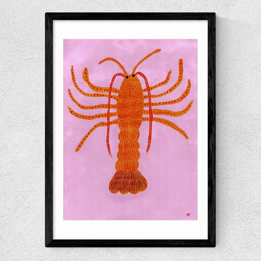 East End Prints Orange Lobster On Pink