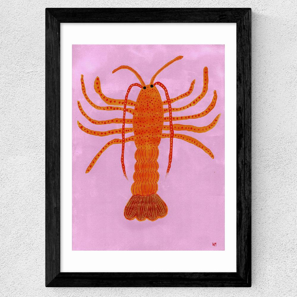 East End Prints Orange Lobster On Pink