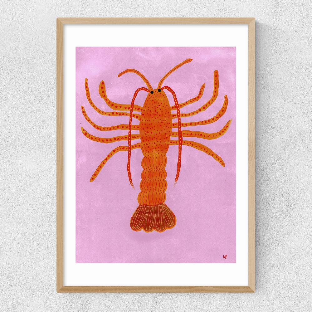 East End Prints Orange Lobster On Pink