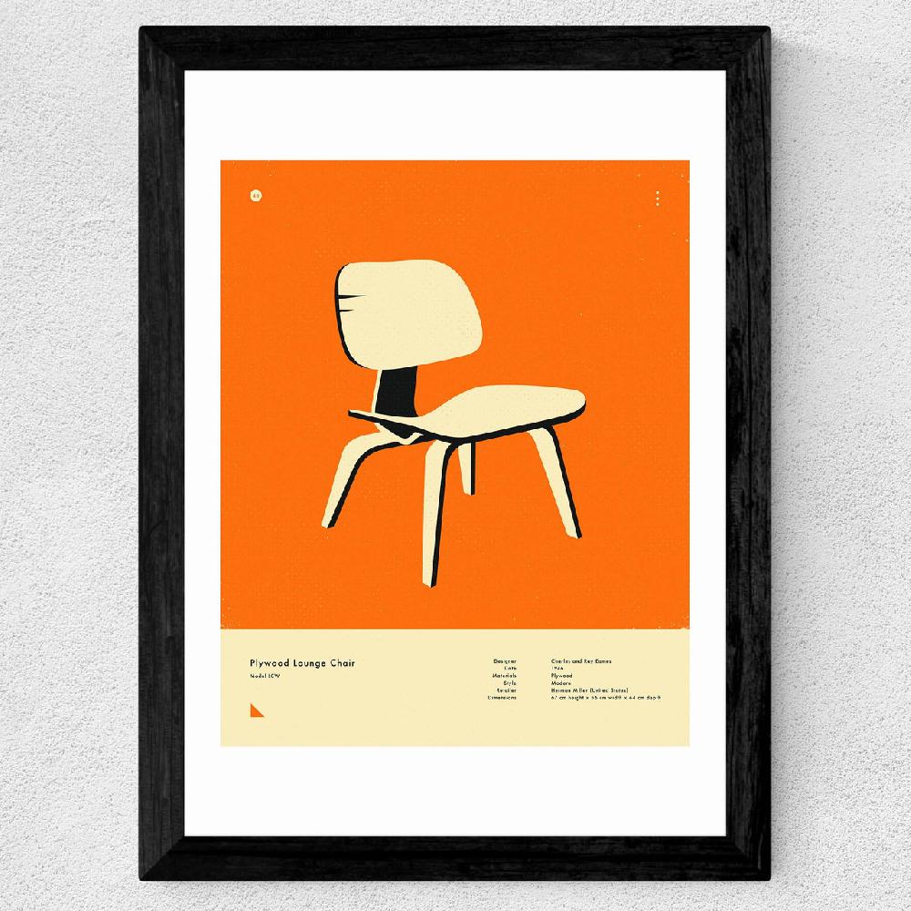 East End Prints Orange Plywood Lounge Chair