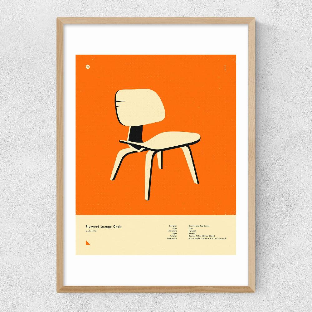 East End Prints Orange Plywood Lounge Chair