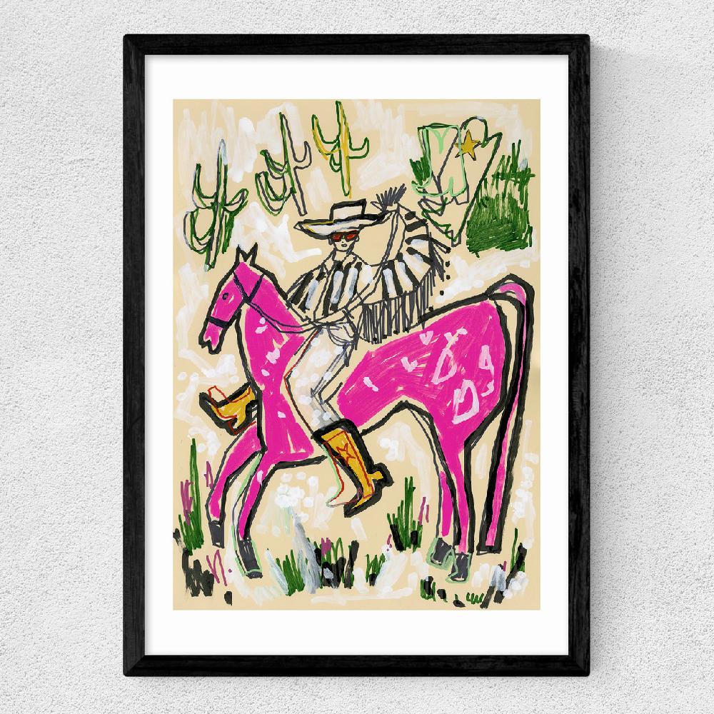 East End Prints Pink Horse Cowboy