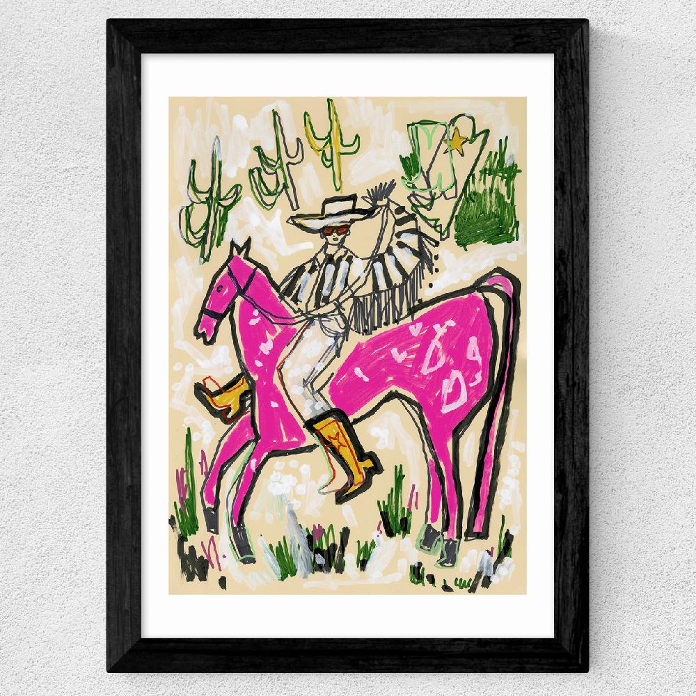 East End Prints Pink Horse Cowboy