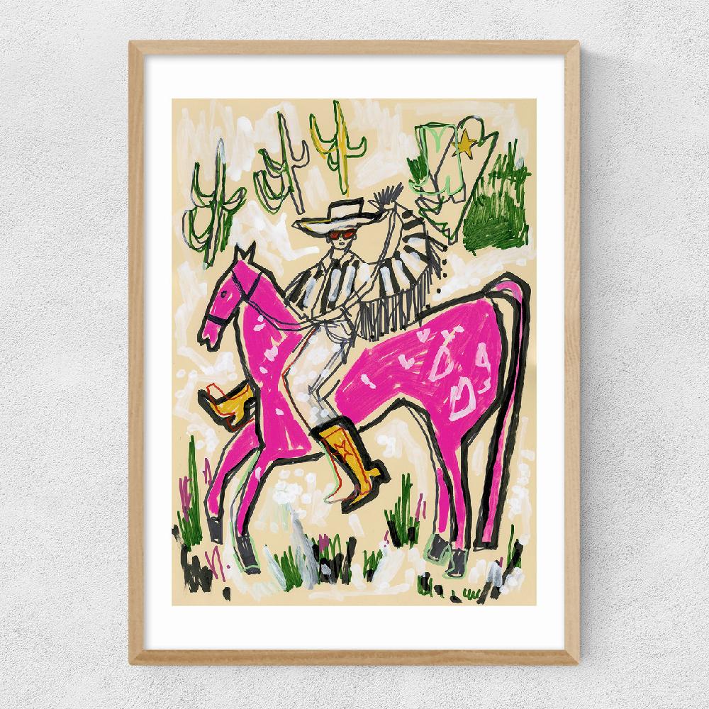 East End Prints Pink Horse Cowboy
