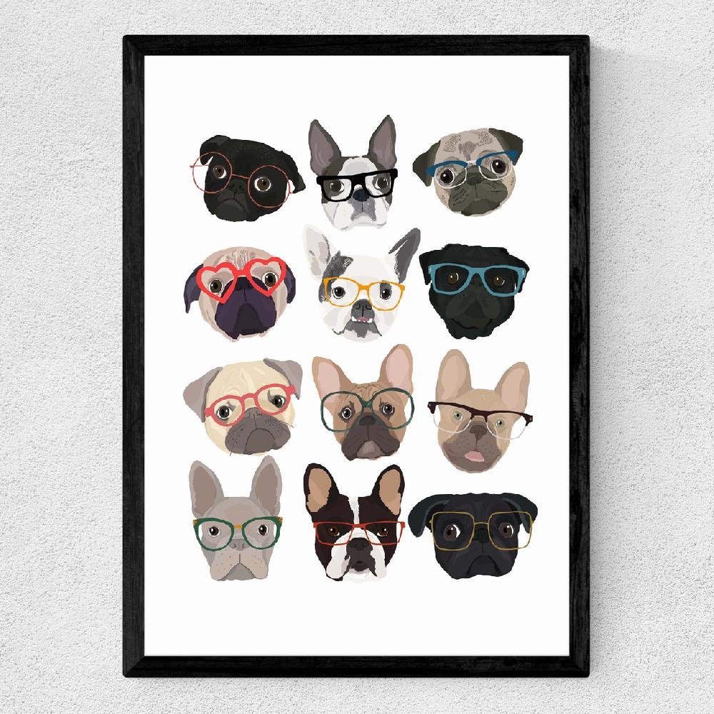 East End Prints Pugs In Glasses