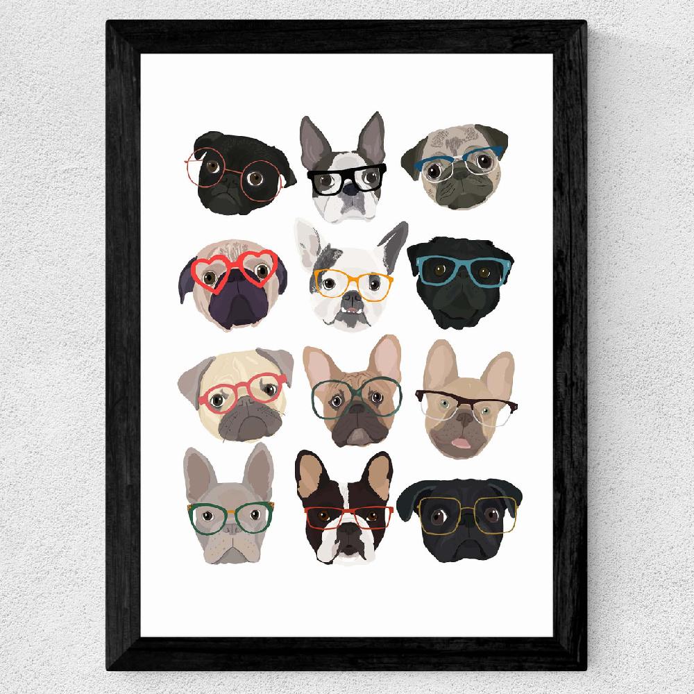 East End Prints Pugs In Glasses