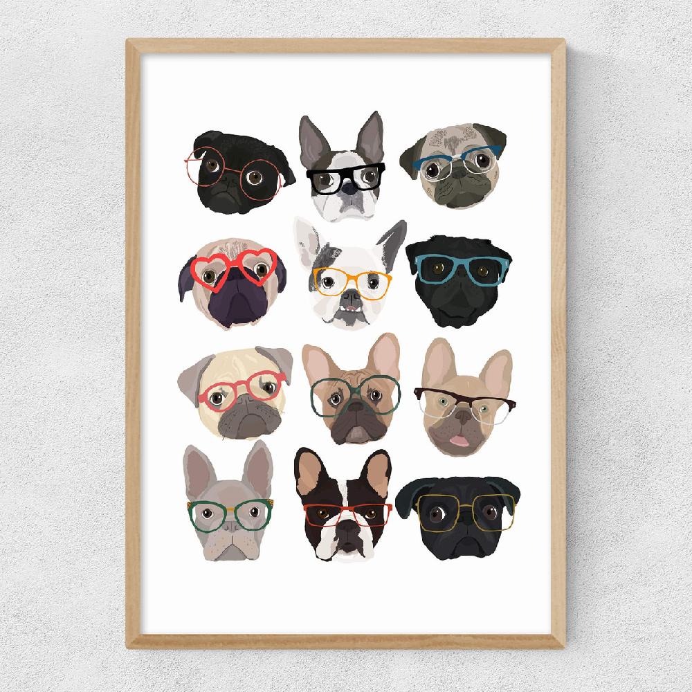 East End Prints Pugs In Glasses