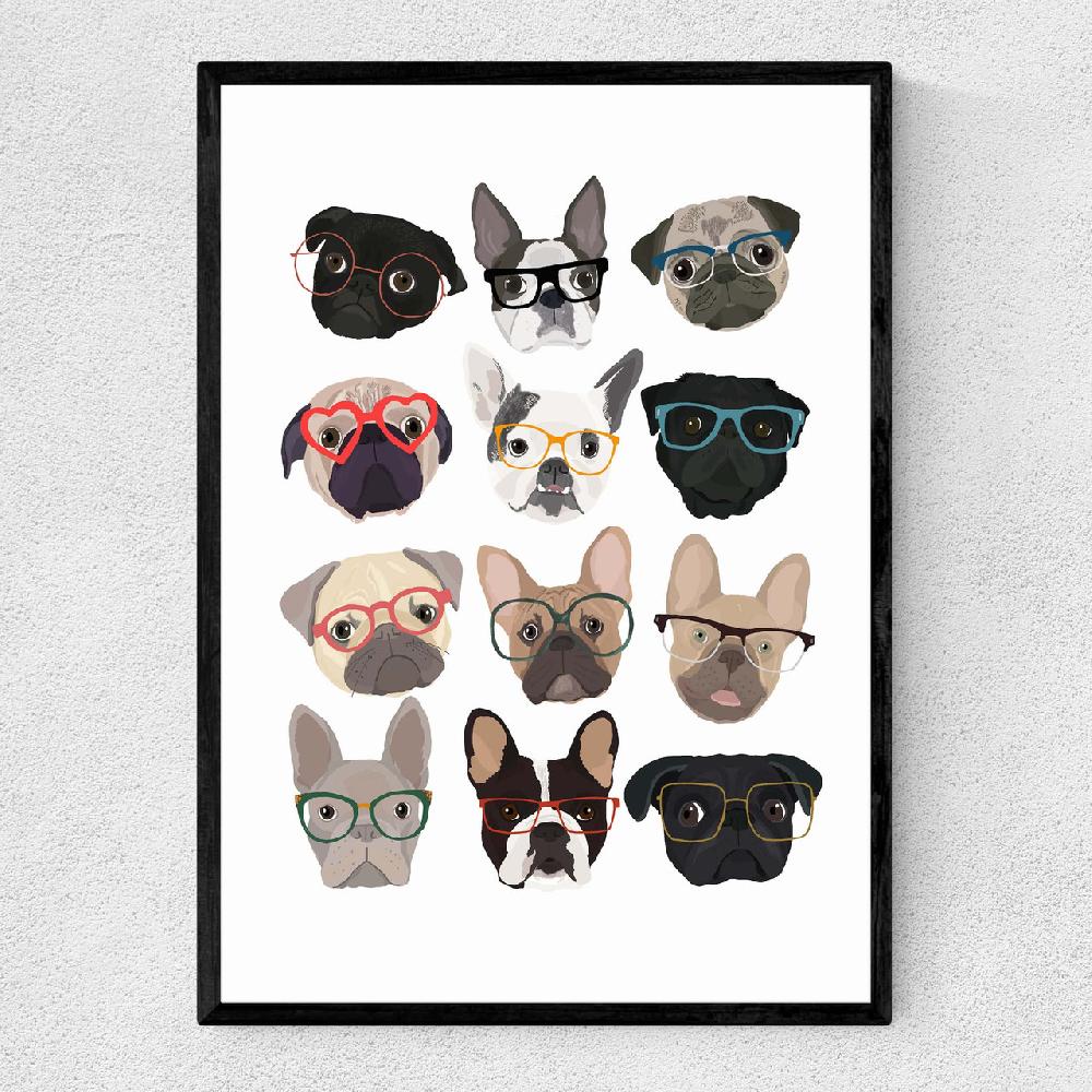 east end prints Pugs in Glasses