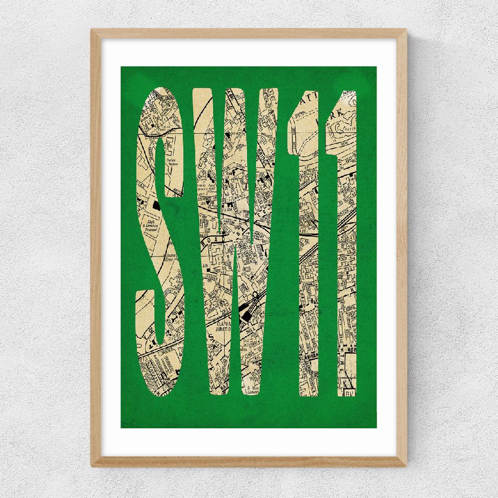 East End Prints SW11 Postcode Map
