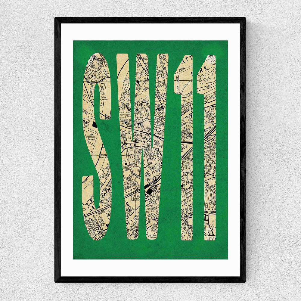 east end prints SW11 Postcode Map